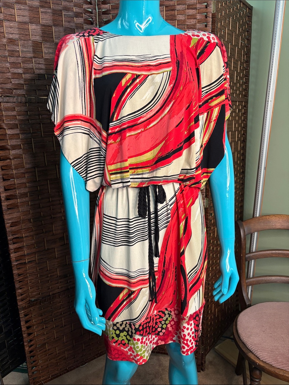 Abstract Artsy Red & Cream Print Women's Dress